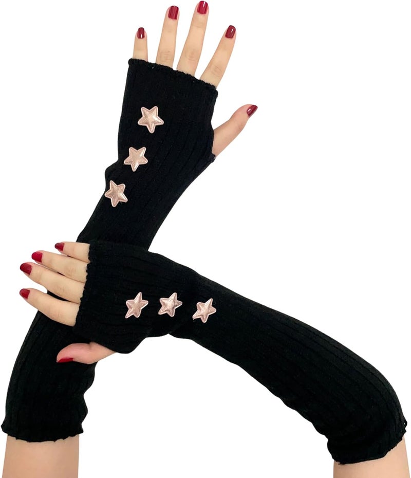 DUNKOING Cute Y2K Arm Warmers Kawaii Knitted Wrist Warmers Long Japanese Harajuku Goth Fingerless Sleeve for Women Girls - Image 1
